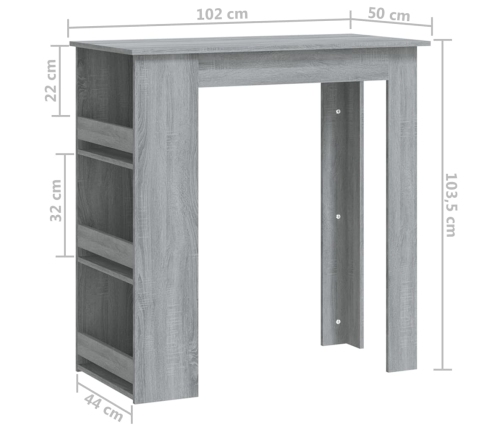 Mesa alta con estante gris Sonoma 102x50x103,5 cm