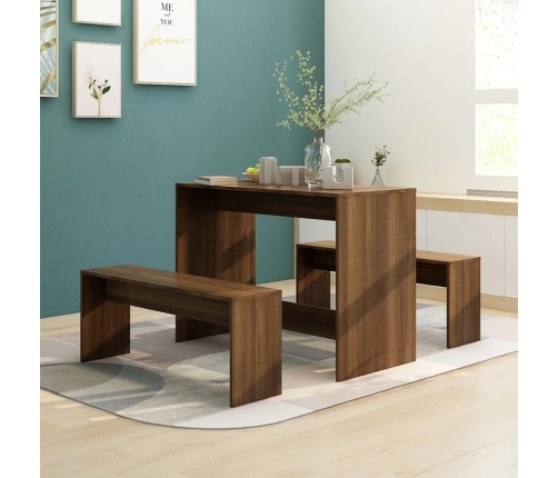 Juego de comedor 3 piezas madera ingeniería marrón roble