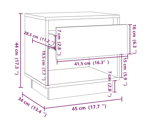 Mesita de noche madera de ingeniería roble ahumado 45x34x44 cm