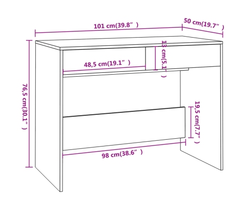 Escritorio madera de ingeniería roble ahumado 101x50x76,5 cm