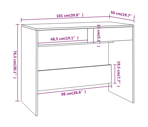 Escritorio de madera de ingeniería gris Sonoma 101x50x76,5 cm