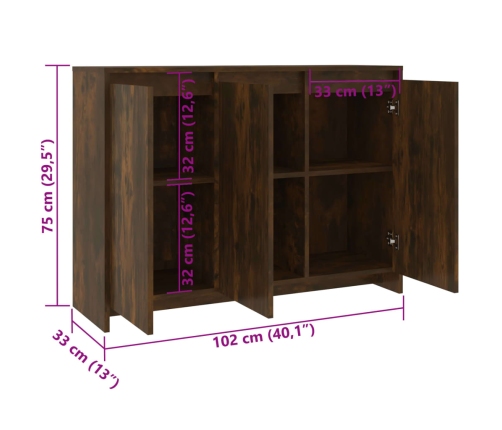 Aparador de madera de ingeniería roble ahumado 102x33x75 cm