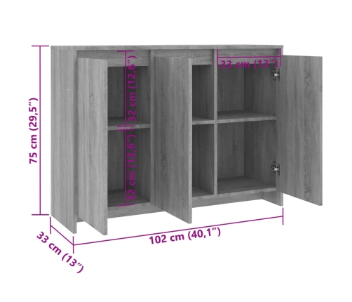 Aparador de madera de ingeniería gris Sonoma 102x33x75 cm