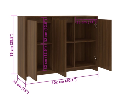 Aparador de madera de ingeniería marrón roble 102x33x75 cm