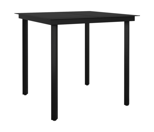 Mesa de comedor de jardín acero y vidrio negra 80x80x74 cm