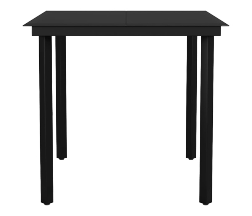 Mesa de comedor de jardín acero y vidrio negra 80x80x74 cm