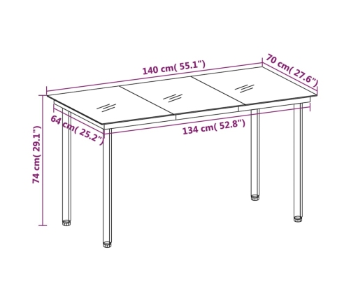 Mesa de comedor de jardín acero y vidrio negra 140x70x74 cm