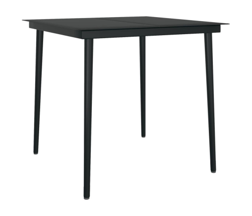 Mesa de comedor de jardín acero y vidrio negra 80x80x74 cm