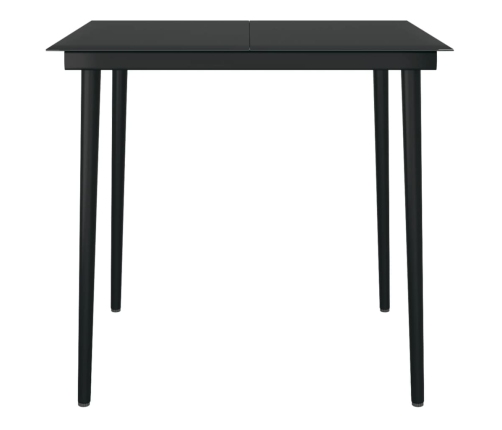 Mesa de comedor de jardín acero y vidrio negra 80x80x74 cm