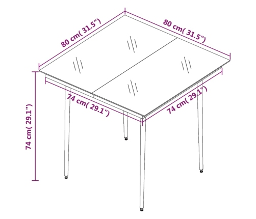 Mesa de comedor de jardín acero y vidrio negra 80x80x74 cm