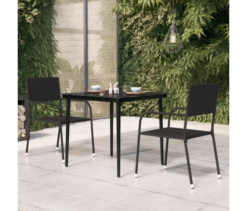 Mesa de comedor de jardín acero y vidrio negra 80x80x74 cm