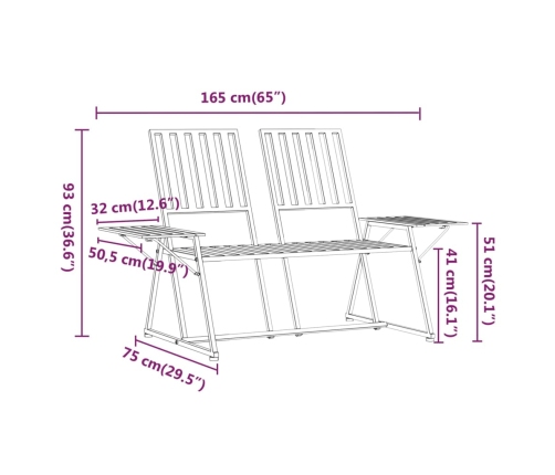 vidaXL Banco de jardín de dos plazas 165 cm acero negro