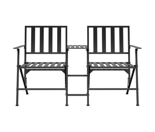 Banco plegable de jardín de dos plazas 137 cm acero negro