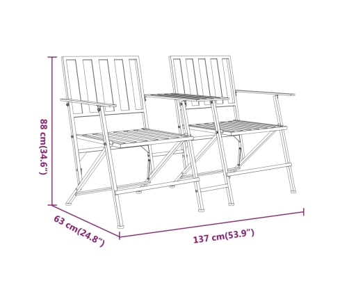 Banco plegable de jardín de dos plazas 137 cm acero negro