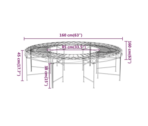 Banco de jardín redondo de acero negro 160 cm