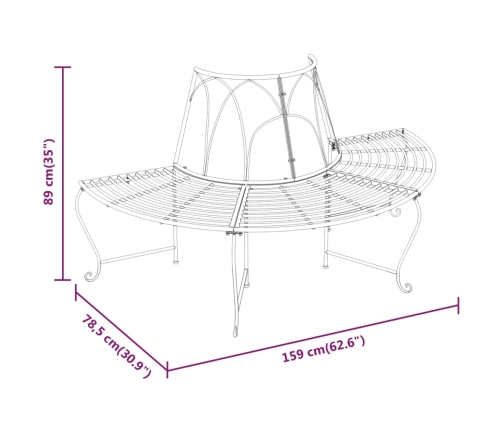 vidaXL Banco de jardín semicircular de acero negro 159 cm