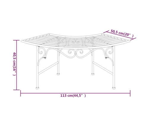 Banco de jardín de acero negro 113 cm