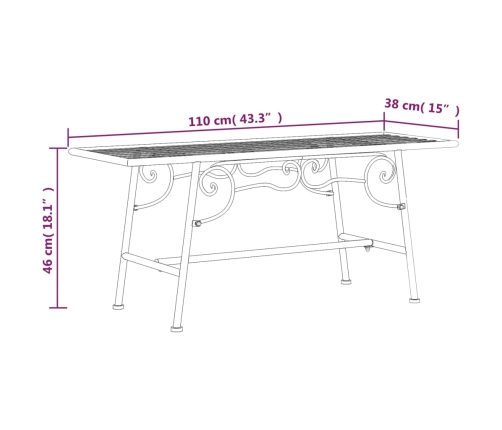 vidaXL Banco de jardín de acero negro 110 cm