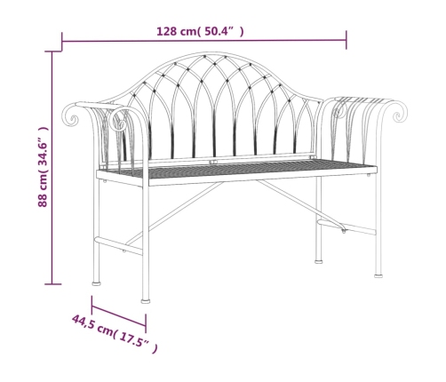 Banco de jardín de dos plazas 128 cm acero negro