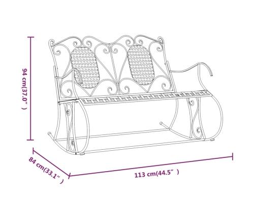 Banco mecedor de jardín de dos plazas acero negro 113 cm