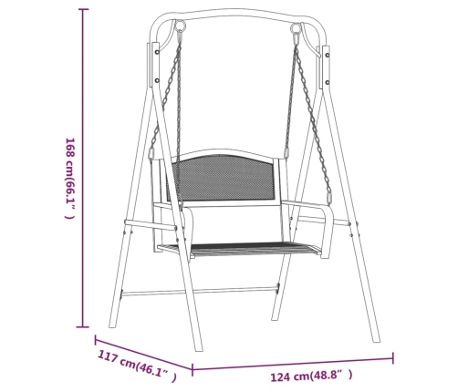 vidaXL Banco mecedor de acero negro 124 cm