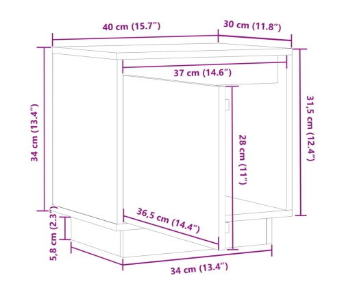 Mesita de noche de madera maciza de pino 40x30x40 cm