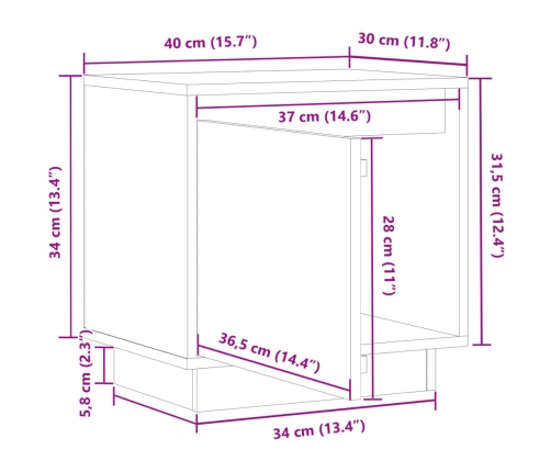 Mesita de noche de madera maciza de pino blanco 40x30x40 cm