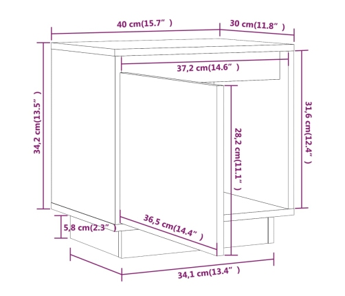 Mesita de noche de madera maciza de pino negro 40x30x40 cm