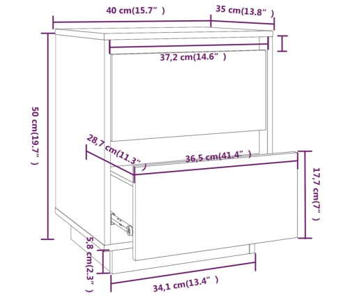 vidaXL Mesita de noche madera maciza de pino 40x35x50 cm