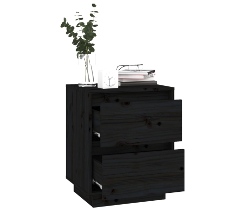 vidaXL Mesita de noche madera maciza de pino negro 40x35x50 cm