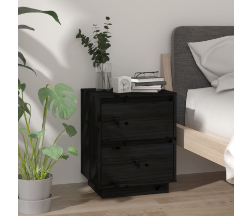 vidaXL Mesita de noche madera maciza de pino negro 40x35x50 cm