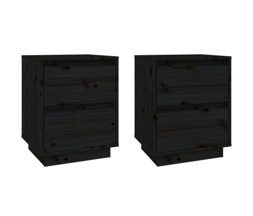 Mesitas de noche 2 uds madera maciza de pino negro 40x35x50 cm