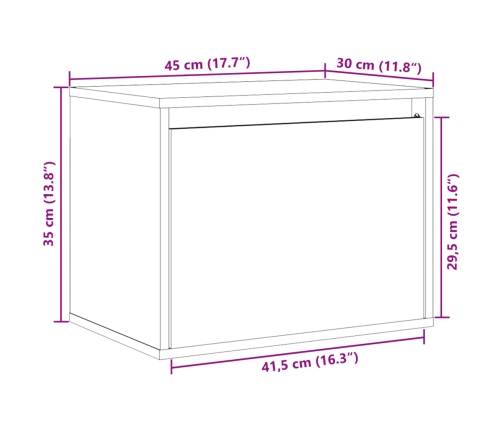 Armario de pared de madera maciza de pino 45x30x35 cm