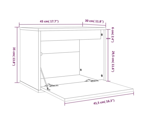 Armario de pared de madera maciza de pino 45x30x35 cm