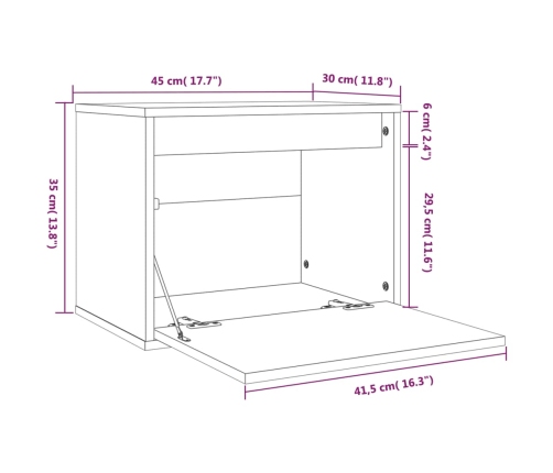 vidaXL Armario de pared de madera maciza de pino gris 45x30x35 cm