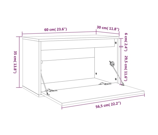 Armario de pared de madera maciza de pino 60x30x35 cm