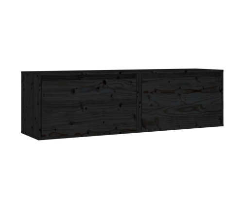 vidaXL Armarios de pared 2 uds madera maciza pino negro 60x30x35 cm