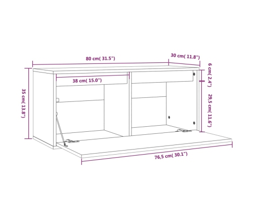 Armario de pared de madera maciza de pino 80x30x35 cm
