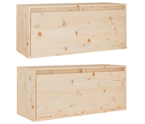 Armario de pared 2 uds madera maciza de pino 80x30x35 cm