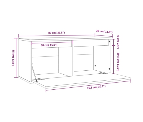 Armario de pared de madera maciza de pino gris 80x30x35 cm