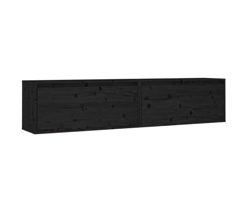 vidaXL Armario de pared 2 uds madera maciza de pino negro 80x30x35 cm