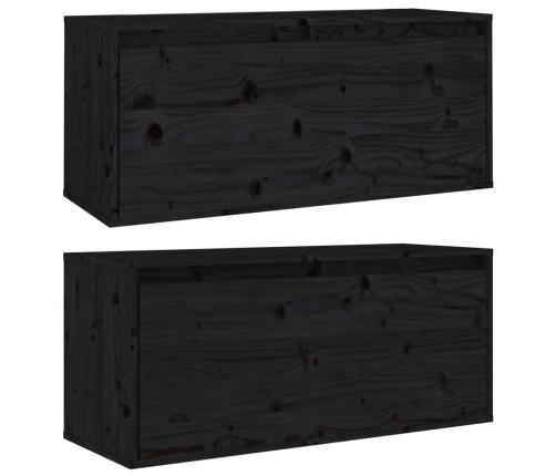 vidaXL Armario de pared 2 uds madera maciza de pino negro 80x30x35 cm