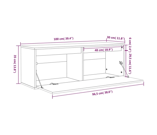 Armario de pared de madera maciza de pino 100x30x35 cm