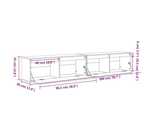 Armario de pared 2 uds madera maciza de pino 100x30x35cm