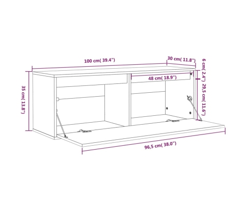 vidaXL Armario de pared de madera maciza de pino blanco 100x30x35 cm