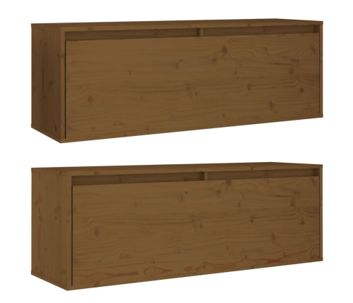 Armario de pared 2 uds madera de pino marrón miel 100x30x35 cm