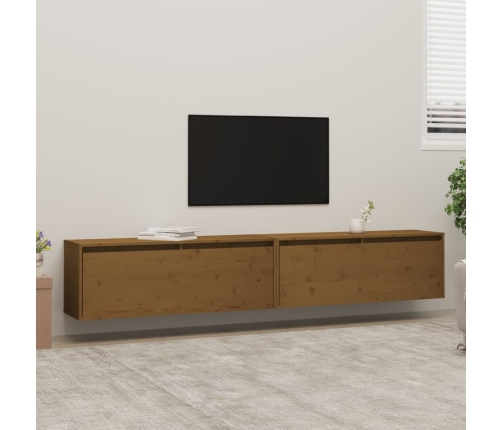 vidaXL Armario de pared 2 uds madera de pino marrón miel 100x30x35 cm