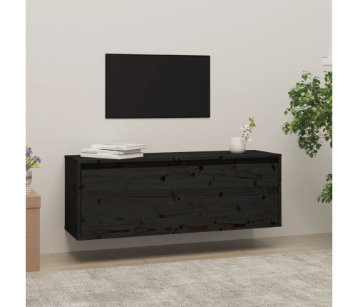 vidaXL Armario de pared de madera maciza de pino negro 100x30x35 cm