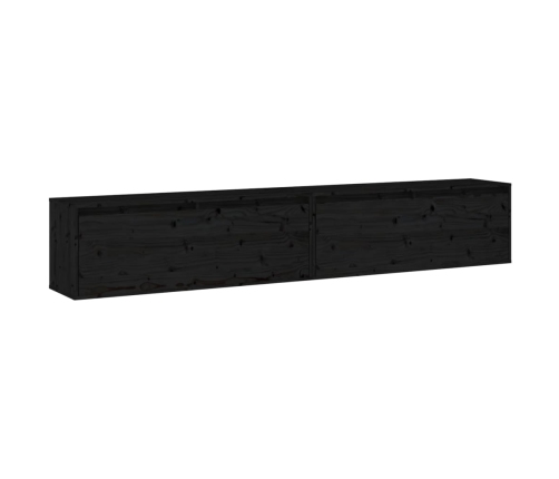 Armario de pared 2 uds madera maciza de pino negro 100x30x35 cm