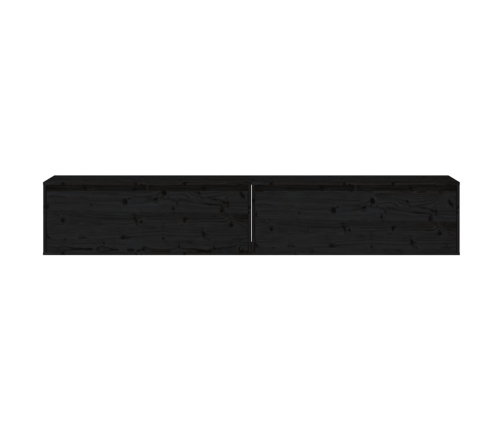 Armario de pared 2 uds madera maciza de pino negro 100x30x35 cm